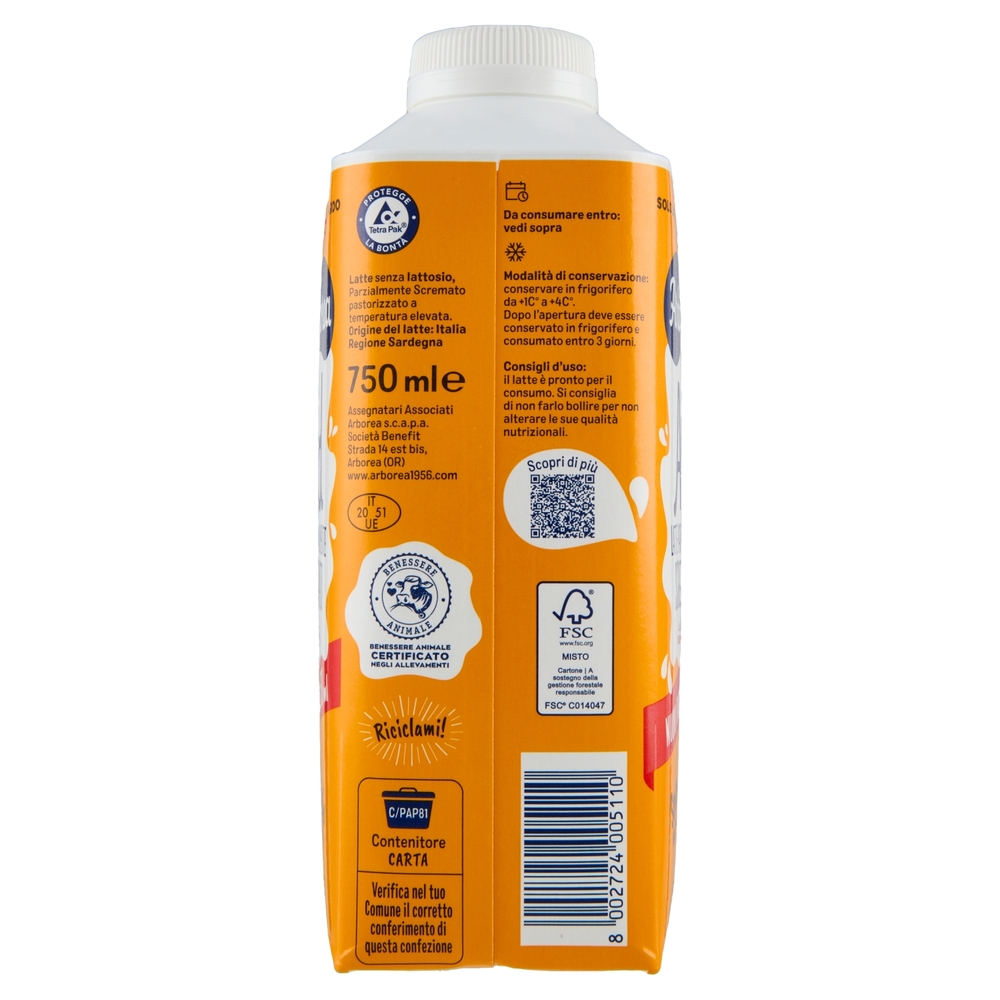 Arborea Ad Latte Parzialmente Scremato ad Alta Digeribilità Senza Lattosio 750 ml